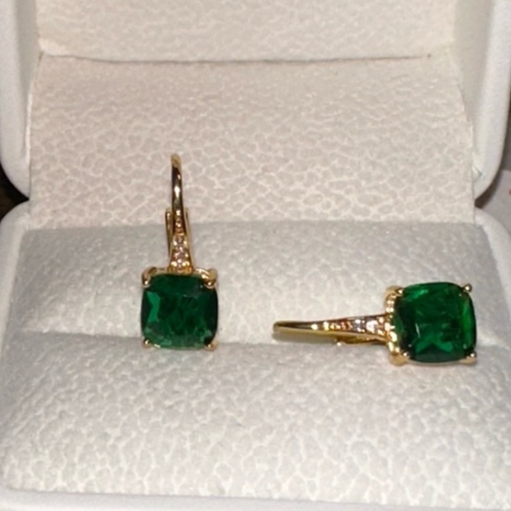 2.7Ct Emerald Cut Lab Created Emerald Drop/Dangle Earrings14k Yellow Gold